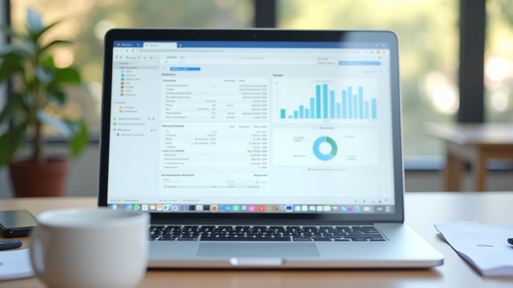 Tableau de bord avec graphiques financiers et calculs de trésorerie sur un écran d'ordinateur