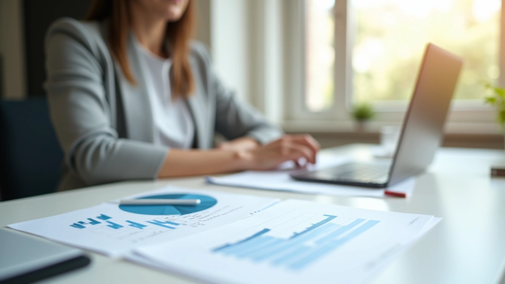 Espace de travail moderne avec documents financiers et ordinateur portable