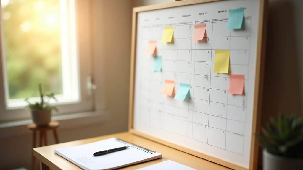 Calendrier mural avec des dates marquées et des notes concernant les paiements prévus